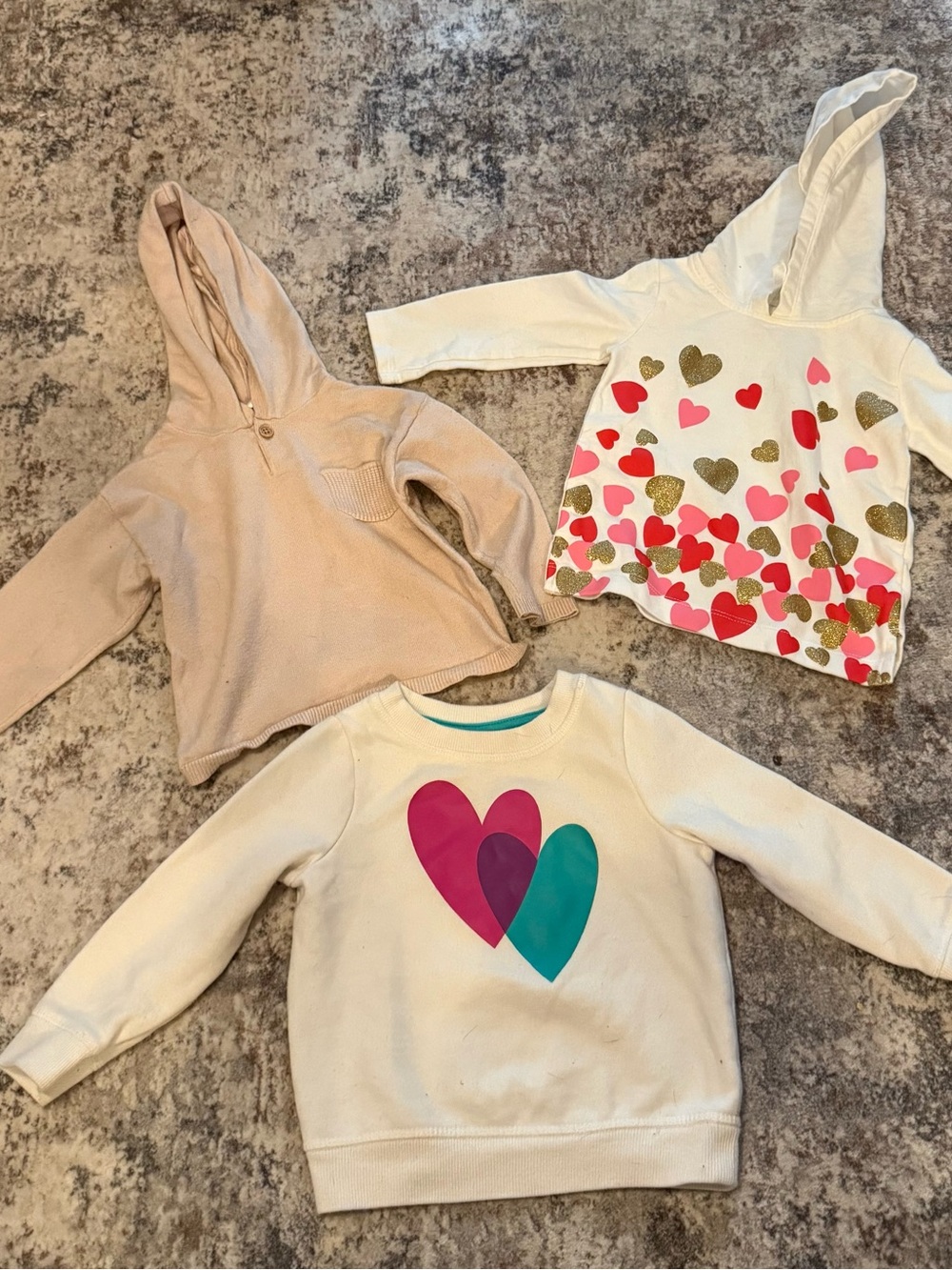 Girls' Heart Print Sweatshirt & Hoodies - Pink, Cream, Teal